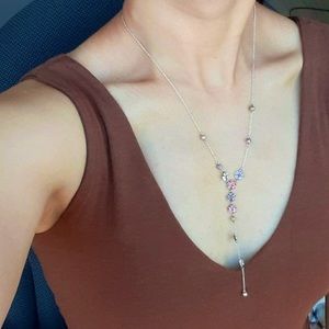 925 Sterling Silver Floral Enamel Lariat Necklace